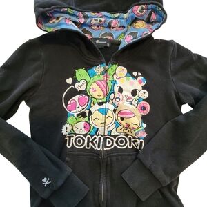 Tokidoki Graphic Zip Hoodie Black Kawaii Cartoon Print - S